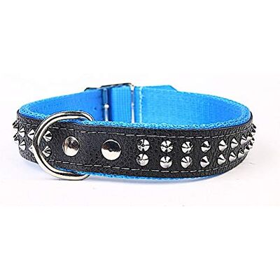 Capadi K0233 hundhalsband dekorerad med nitar av äkta hållbart läder fodrat med stark nylon, blå, bredd 30 mm, längd 63 cm Capadi K0233 hundhalsband dekorerad med nitar av äkta hållbart läder fodrat med stark nylon, blå, bredd 30 mm, längd 63 cm