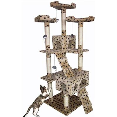 BAKAJI Kavelskräp för katter Träd Sisal Lekplats Humla Katt drar Repor Naglar 170 cm hög (Paw Beige) BAKAJI Kavelskräp för katter Träd Sisal Lekplats Humla Katt drar Repor Naglar 170 cm hög (Paw Beige)