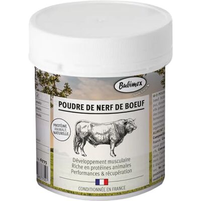 Bubimex Nötsnervpulver 100% naturligt kosttillskott för hundar och katter rik på protein muskelutveckling, prestanda och återhämtning 400 g Bubimex Nötsnervpulver 100% naturligt kosttillskott för hundar och katter rik på protein muskelutveckling, prestanda och återhämtning 400 g