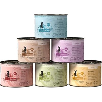 Catz finefood finefood kattfoder våt multipack 1, sorter mixpaket 1 med fjäderfän, kalv, sill, vild, lax, lam, kanin, 6 x 200 g burkar Catz finefood finefood kattfoder våt multipack 1, sorter mixpaket 1 med fjäderfän, kalv, sill, vild, lax, lam, kanin, 6 x 200 g burkar