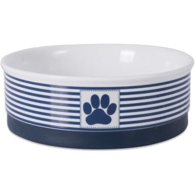 Bone Dry Paw Patch & Stripes keramisk husdjursskål & behållare samling, medium skål – 15,2 x 15,2 x 5 cm, nautisk blå Bone Dry Paw Patch & Stripes keramisk husdjursskål & behållare samling, medium skål – 15,2 x 15,2 x 5 cm, nautisk blå
