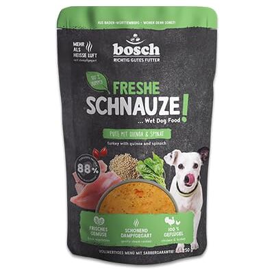 Bosch Freshe schnauze, kalkon med Quinoa och spenat 1 x 250 g, mild ångkokt våtfoder för hundar, komplett foder med hög kötthalt, 250 g hundmat Bosch Freshe schnauze, kalkon med Quinoa och spenat 1 x 250 g, mild ångkokt våtfoder för hundar, komplett foder med hög kötthalt, 250 g hundmat