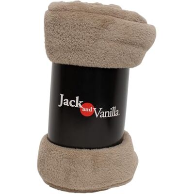 JACK AND VANILLA , Mjuk och elegant filt i taupe, idealisk för kokong, mått 130 cm x 170 cm, perfekt för ditt hem och lätt att underhålla, kokongmodell JACK AND VANILLA , Mjuk och elegant filt i taupe, idealisk för kokong, mått 130 cm x 170 cm, perfekt för ditt hem och lätt att underhålla, kokongmodell