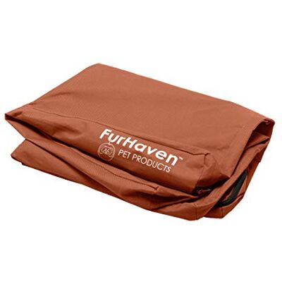 Furhaven Vattentålig inomhus- och utomhuslogotyp tryck madrass hundsäng ersättningsöverdrag kastanj, stor Furhaven Vattentålig inomhus- och utomhuslogotyp tryck madrass hundsäng ersättningsöverdrag kastanj, stor