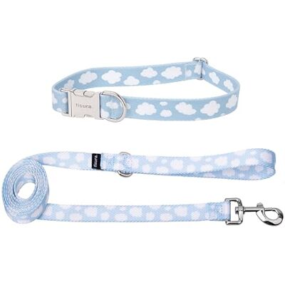 FISURA Set med halsband och koppel för små och medelstora hundar med molnmönster, halsband och koppelset för original nylon FISURA Set med halsband och koppel för små och medelstora hundar med molnmönster, halsband och koppelset för original nylon