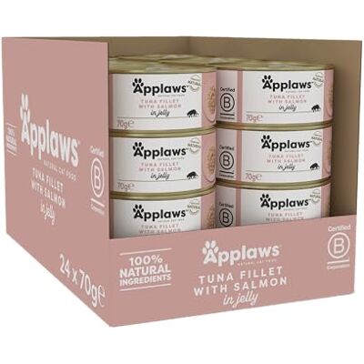Applaws Natural våt vuxen kattmat, tonfiskfilé och lax i gelé 70 g burk (förpackning med 24) tonfisk och lax Applaws Natural våt vuxen kattmat, tonfiskfilé och lax i gelé 70 g burk (förpackning med 24) tonfisk och lax