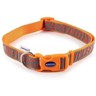 Ancol Mönstrad samling reflekterande benkrage. Storlek 5-9 för att passa halsomkrets 45-70 cm, orange Ancol Mönstrad samling reflekterande benkrage. Storlek 5-9 för att passa halsomkrets 45-70 cm, orange