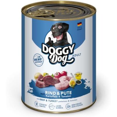 Soul Pet DOGGY Dog Paté nötkött & kalkon, 6 x 800 g, våtfoder för hundar, spannmålsfritt hundfoder med laxolja och grön läppmussla, komplett mat med potatis och tomat, tillverkad i Tyskland Soul Pet DOGGY Dog Paté nötkött & kalkon, 6 x 800 g, våtfoder för hundar, spannmålsfritt hundfoder med laxolja och grön läppmussla, komplett mat med potatis och tomat, tillverkad i Tyskland