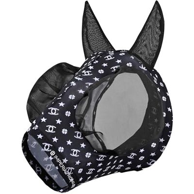 Imperial Riding Flugmask "Trail Ride" utan nässkydd, svart AOP, full Imperial Riding Flugmask "Trail Ride" utan nässkydd, svart AOP, full
