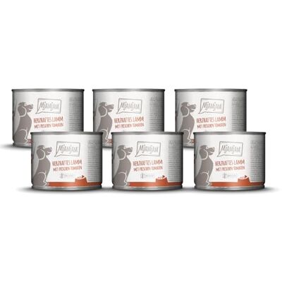MjAMjAM premium våtfoder för hundar rejäl lamm på kokt ris med färska tomater, förpackning om 6 (6 x 200 g), naturell med extra kött MjAMjAM premium våtfoder för hundar rejäl lamm på kokt ris med färska tomater, förpackning om 6 (6 x 200 g), naturell med extra kött