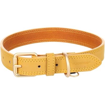 Flamingo halsband för hund Virginia gul L 43–53 cm 25 mm – med en ring för ID-hänge – sydd för extra styrka Flamingo halsband för hund Virginia gul L 43–53 cm 25 mm – med en ring för ID-hänge – sydd för extra styrka