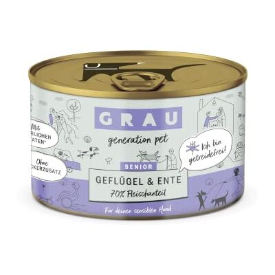 Grau Våtfoder med fågel och anka för känsliga äldre hundar, spannmålsfritt, originalprodukt, 6-pack (6 x 200 g) Grau Våtfoder med fågel och anka för känsliga äldre hundar, spannmålsfritt, originalprodukt, 6-pack (6 x 200 g)