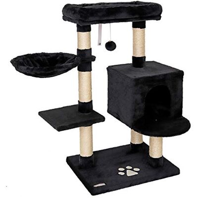 lionto Klösträd för katter med plyschboll inkl. bjällra & väggfäste, höjd 93 cm, kattträd med sisal & plysch, mysig liggyta & kojor, passar små & stora katter, svart lionto Klösträd för katter med plyschboll inkl. bjällra & väggfäste, höjd 93 cm, kattträd med sisal & plysch, mysig liggyta & kojor, passar små & stora katter, svart