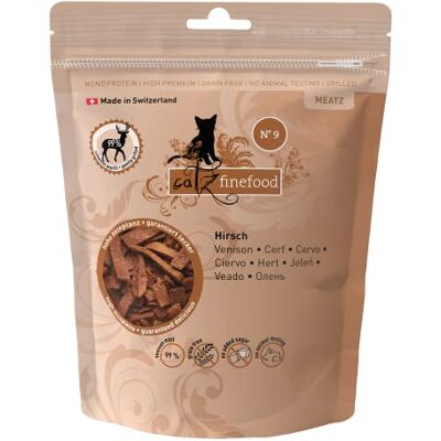 Catz finefood Meatz Katter, godis, hjort, N° 9 – krispiga ränder av hjortkött – grillad och torkad – kattsnacks utan socker, spannmålsfri, 8 x 45 g Catz finefood Meatz Katter, godis, hjort, N° 9 – krispiga ränder av hjortkött – grillad och torkad – kattsnacks utan socker, spannmålsfri, 8 x 45 g