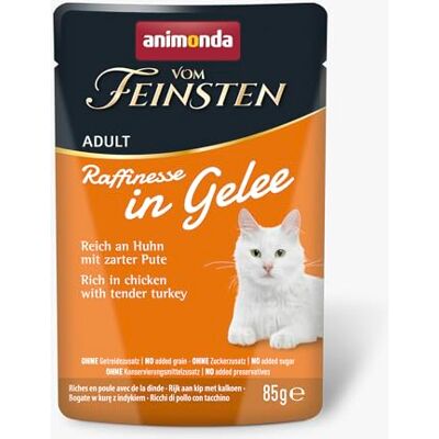 animonda Vom Feinsten animonda från den finaste premium-pouch kattmat våt i gelé förfining rik på kyckling med kalkon (24 x 85 g), kornfria katter, våtfoder utan socker, med färska köttiga ingredienser animonda Vom Feinsten animonda från den finaste premium-pouch kattmat våt i gelé förfining rik på kyckling med kalkon (24 x 85 g), kornfria katter, våtfoder utan socker, med färska köttiga ingredienser
