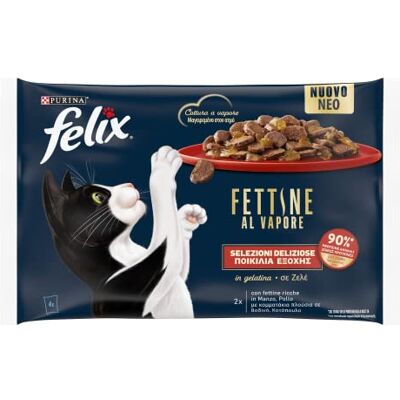 Felix Fuktig kattmat för vuxna geléångade skivor med nötkött och kyckling 48 80 g påsar Felix Fuktig kattmat för vuxna geléångade skivor med nötkött och kyckling 48 80 g påsar