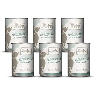 MjAMjAM premium våtfoder för hundar utmärkt kalvkött med ångad zucchini, förpackning om 6 (6 x 400 g), spannmålsfri med extra kött MjAMjAM premium våtfoder för hundar utmärkt kalvkött med ångad zucchini, förpackning om 6 (6 x 400 g), spannmålsfri med extra kött