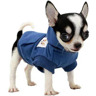 LOPHIPETS Huvtröjor för hundar, i bomull, för små hundar, chihuahua, valpkläder, kappa för kallt väder, marinblå, storlek XXS LOPHIPETS Huvtröjor för hundar, i bomull, för små hundar, chihuahua, valpkläder, kappa för kallt väder, marinblå, storlek XXS