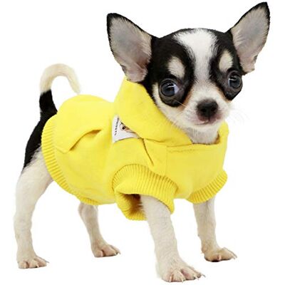 LOPHIPETS Huvtröjor för hundar, i bomull, för små hundar, chihuahua, valpkläder, kappa för kallt väder, gul, storlek XXS LOPHIPETS Huvtröjor för hundar, i bomull, för små hundar, chihuahua, valpkläder, kappa för kallt väder, gul, storlek XXS