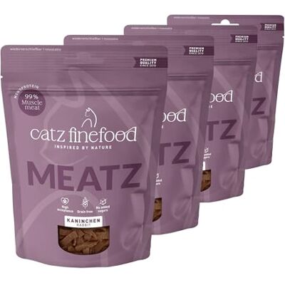 Catz finefood Meatz katt godis kanin nr. 11 – krispiga ränder av kaninkött – grillat och torkat – kattmellanmål utan socker, spannmålsfri (4 x 45 g) Catz finefood Meatz katt godis kanin nr. 11 – krispiga ränder av kaninkött – grillat och torkat – kattmellanmål utan socker, spannmålsfri (4 x 45 g)