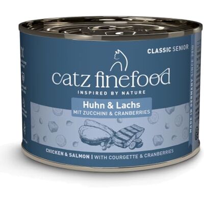 Catz finefood Senior N°05 lax & kyckling kattmat våt – premium våtfoder för din senior katt – spannmålsfri, utan socker, hög kötthalt, vitaminer och mineraler (6 x 200 g burk) Catz finefood Senior N°05 lax & kyckling kattmat våt – premium våtfoder för din senior katt – spannmålsfri, utan socker, hög kötthalt, vitaminer och mineraler (6 x 200 g burk)