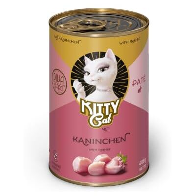 KITTY Cat Paté Kanin, 6 x 400 g, våtfoder för katter, spannmålsfritt kattfoder med taurin, laxolja och grönläppskal, komplett foder med hög kötthalt, tillverkad i Tyskland KITTY Cat Paté Kanin, 6 x 400 g, våtfoder för katter, spannmålsfritt kattfoder med taurin, laxolja och grönläppskal, komplett foder med hög kötthalt, tillverkad i Tyskland