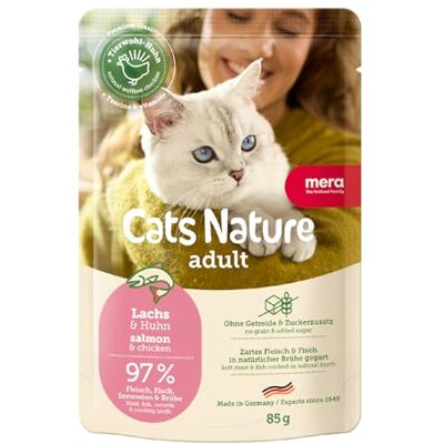 MERA Cats Nature Lax Premium kattmat våt 12 x 85 g utan socker och spannmål vuxna katter, våtfoder, hög kötthalt våt kattmat MERA Cats Nature Lax Premium kattmat våt 12 x 85 g utan socker och spannmål vuxna katter, våtfoder, hög kötthalt våt kattmat