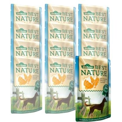 Dehner Best Nature hundmat, våtfoder, för vuxna hundar, fjäderfä/ris, 12 x 150 g påse (1,8 kg) Dehner Best Nature hundmat, våtfoder, för vuxna hundar, fjäderfä/ris, 12 x 150 g påse (1,8 kg)