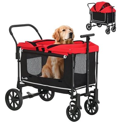 Pawhut 2-i-1 hundvagn hundvagn hopfällbar för hundar och katter upp till 30 kg rullvagn med kudde nätfönster 2 dörrar förvaringsväska kattvagn buggy röd Pawhut 2-i-1 hundvagn hundvagn hopfällbar för hundar och katter upp till 30 kg rullvagn med kudde nätfönster 2 dörrar förvaringsväska kattvagn buggy röd