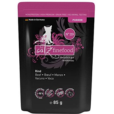 Catz finefood Purrr nötkött monoprotein kattmat våt nr 119, för näringskänsliga katter, 70% köttinnehåll, 16 x 85 g påse Catz finefood Purrr nötkött monoprotein kattmat våt nr 119, för näringskänsliga katter, 70% köttinnehåll, 16 x 85 g påse