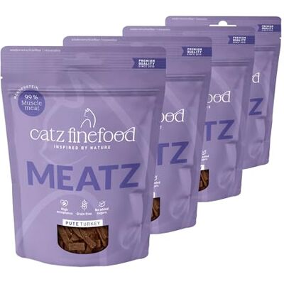 Catz finefood Meatz katt godis kalkon nr. 19 – krispiga remsor av 100 procent kalkonkött – kattmellanmål för allergiker utan socker, spannmålsfri (4 x 45 g) Catz finefood Meatz katt godis kalkon nr. 19 – krispiga remsor av 100 procent kalkonkött – kattmellanmål för allergiker utan socker, spannmålsfri (4 x 45 g)