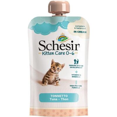 Schesir Cat Kitten Cream tonfisk – kattunge våt mat för unga katter – kycklingkräm spannmålsfri, med massor av proteiner, vitaminer och mineraler (20 x 150 g påse) Schesir Cat Kitten Cream tonfisk – kattunge våt mat för unga katter – kycklingkräm spannmålsfri, med massor av proteiner, vitaminer och mineraler (20 x 150 g påse)
