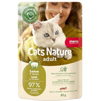 MERA Cats Nature Lamm Premium kattmat våt 12 x 85 g utan socker och spannmål vuxna katter, våtfoder, hög kötthalt våt kattmat MERA Cats Nature Lamm Premium kattmat våt 12 x 85 g utan socker och spannmål vuxna katter, våtfoder, hög kötthalt våt kattmat