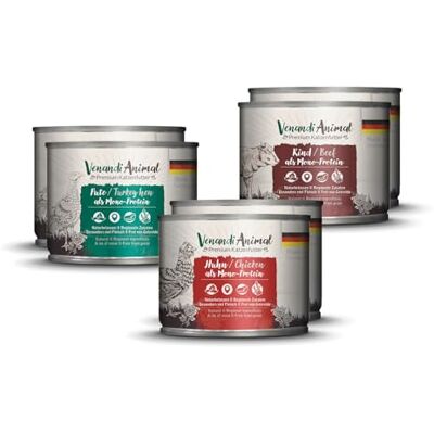 VenandiAnimal Venandi Animal Våtfoder för katter, provpaket I med kyckling, kalkon och nöt, spannmålsfritt och naturligt, 6 x 200 g (6-pack) VenandiAnimal Venandi Animal Våtfoder för katter, provpaket I med kyckling, kalkon och nöt, spannmålsfritt och naturligt, 6 x 200 g (6-pack)