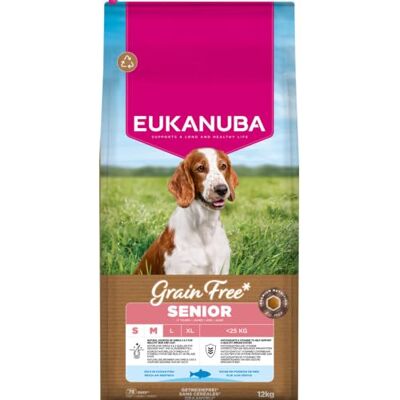 Eukanuba Senior Hundmat spannmålsfri med fisk för små och medelstora raser, premium kornfri torrfoder för äldre hundar, 12 kg Eukanuba Senior Hundmat spannmålsfri med fisk för små och medelstora raser, premium kornfri torrfoder för äldre hundar, 12 kg