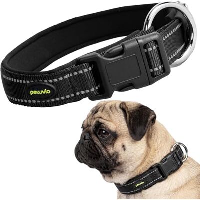 Peluvio Buddy Reflekterande Hundhalsband i Slitstark Nylon, Justerbart Halsband för Små Medelstora & Stora Hundar, Lätt och Vattentåligt med Metallspänne och Reflexsömmar, Tvättbart, (XS, Svart) Peluvio Buddy Reflekterande Hundhalsband i Slitstark Nylon, Justerbart Halsband för Små Medelstora & Stora Hundar, Lätt och Vattentåligt med Metallspänne och Reflexsömmar, Tvättbart, (XS, Svart)