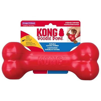 KONG Goodie Bone – klassiskt hållbart naturligt gummi hundben, stödjer mental förlovning – behandlingsdispensering – rött – för extra stora hundar KONG Goodie Bone – klassiskt hållbart naturligt gummi hundben, stödjer mental förlovning – behandlingsdispensering – rött – för extra stora hundar