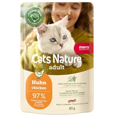 MERA Cats Nature Kyckling premium kattmat våt 12 x 85 g kattmat våt utan socker och spannmål Vuxna katter, våtfoder, hög kötthalt våt kattmat MERA Cats Nature Kyckling premium kattmat våt 12 x 85 g kattmat våt utan socker och spannmål Vuxna katter, våtfoder, hög kötthalt våt kattmat