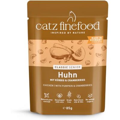 Catz finefood Senior N°03 Kyckling kattmat våt – premium våtfoder för din senior katt – spannmålsfri, utan socker, hög kötthalt, vitaminer och mineraler (16 x 85 g påse) Catz finefood Senior N°03 Kyckling kattmat våt – premium våtfoder för din senior katt – spannmålsfri, utan socker, hög kötthalt, vitaminer och mineraler (16 x 85 g påse)