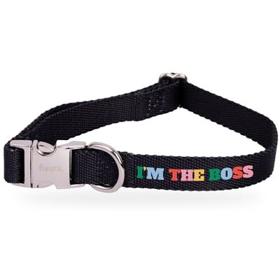 FISURA Justerbart hundhalsband med "I'm The Boss" -meddelande nylon liten hund nylon halsband med zink snabbspänne 1,5 cm bred. FISURA Justerbart hundhalsband med "I'm The Boss" -meddelande nylon liten hund nylon halsband med zink snabbspänne 1,5 cm bred.