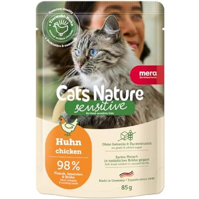 MERA Cats Nature Sensitive Kyckling kattmat våt 12 x 85 g mono-protein, utan socker och spannmål Katter våtfoder, hög kötthalt och lätt att smälta MERA Cats Nature Sensitive Kyckling kattmat våt 12 x 85 g mono-protein, utan socker och spannmål Katter våtfoder, hög kötthalt och lätt att smälta