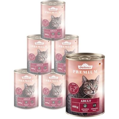 Dehner Premium kattfoder vuxen, nötning, 6 x 400 g (2,4 kg) Dehner Premium kattfoder vuxen, nötning, 6 x 400 g (2,4 kg)