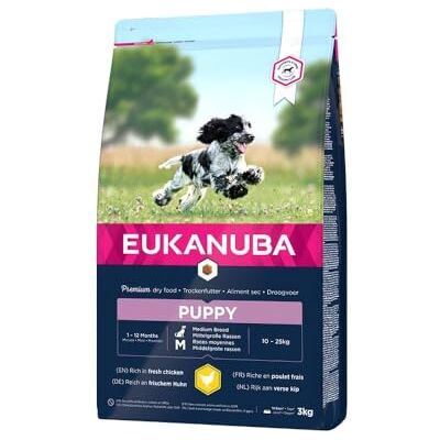 Eukanuba Mat för färska kycklingvalpar för medelstora raser, premium torrfoder för juniorhundar, 3 kg Eukanuba Mat för färska kycklingvalpar för medelstora raser, premium torrfoder för juniorhundar, 3 kg