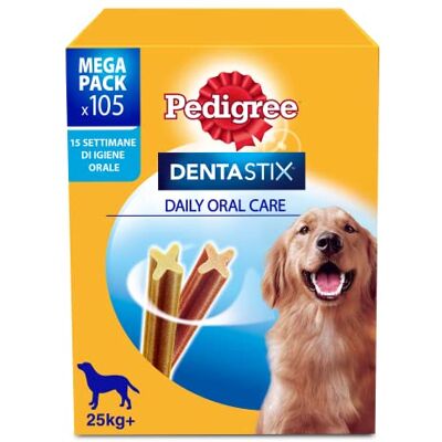 Pedigree Dentastix munhygiensnacks (stor hund 25 kg), 270 g 105 stycken 15 förpackningar med 7 stycken (totalt 105 stycken) Pedigree Dentastix munhygiensnacks (stor hund 25 kg), 270 g 105 stycken 15 förpackningar med 7 stycken (totalt 105 stycken)