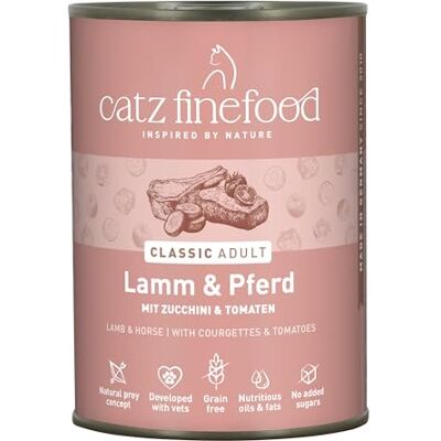Catz finefood N° 19 lamm och häst finmat kattmat våt, raffinerad med zucchini och tomat, 6 x 400 g burkar Catz finefood N° 19 lamm och häst finmat kattmat våt, raffinerad med zucchini och tomat, 6 x 400 g burkar
