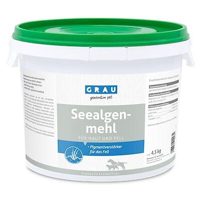 Grau Mjöl av 100% ren alg för pigmentering av päls samt tjock och glänsande päls, tillskottsfoder för hundar och katter, originalprodukt, 1-pack (1 x 4,5 kg) Grau Mjöl av 100% ren alg för pigmentering av päls samt tjock och glänsande päls, tillskottsfoder för hundar och katter, originalprodukt, 1-pack (1 x 4,5 kg)