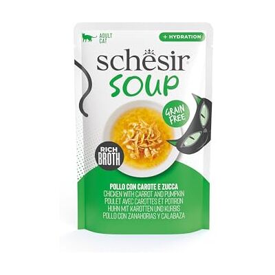 Schesir , Soppa med kycklingfiléer med morötter och pumpa, i kuvert, kompletterande våtfoder för katter, originalrecept, 100% naturligt, 12 påsar med 40 g Schesir , Soppa med kycklingfiléer med morötter och pumpa, i kuvert, kompletterande våtfoder för katter, originalrecept, 100% naturligt, 12 påsar med 40 g