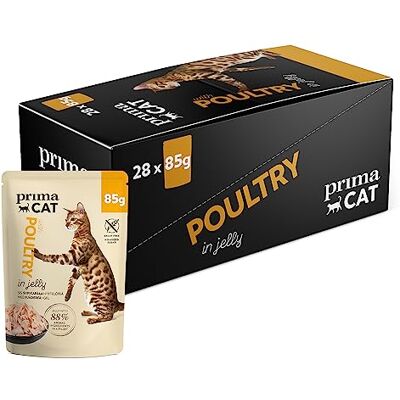PrimaCat – klassisk komplett katt våt mat, fjäderfä i gelésmak kattmat, 28-pack med 85 g vardera PrimaCat – klassisk komplett katt våt mat, fjäderfä i gelésmak kattmat, 28-pack med 85 g vardera