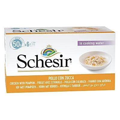 Schesir Cat Natural kycklingfilet med pump, kattfoder våt i egen juice, 8 x 6 burkar x 50 g Schesir Cat Natural kycklingfilet med pump, kattfoder våt i egen juice, 8 x 6 burkar x 50 g