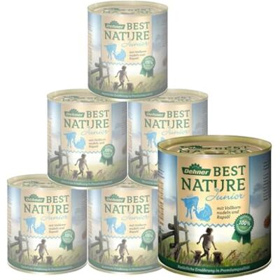 Dehner Best Nature hundmat, våt mat spannmålsfritt, för valpar och unga hundar, kalv/kalv/fullkornnudlar, 6 x 800 g burk (4,8 kg) Dehner Best Nature hundmat, våt mat spannmålsfritt, för valpar och unga hundar, kalv/kalv/fullkornnudlar, 6 x 800 g burk (4,8 kg)